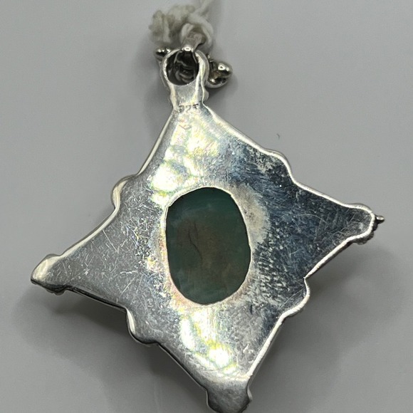 Sterling Silver Amazonite Pendant Oval Cabochon Gemstone Vintage Style 925 - Picture 7 of 9